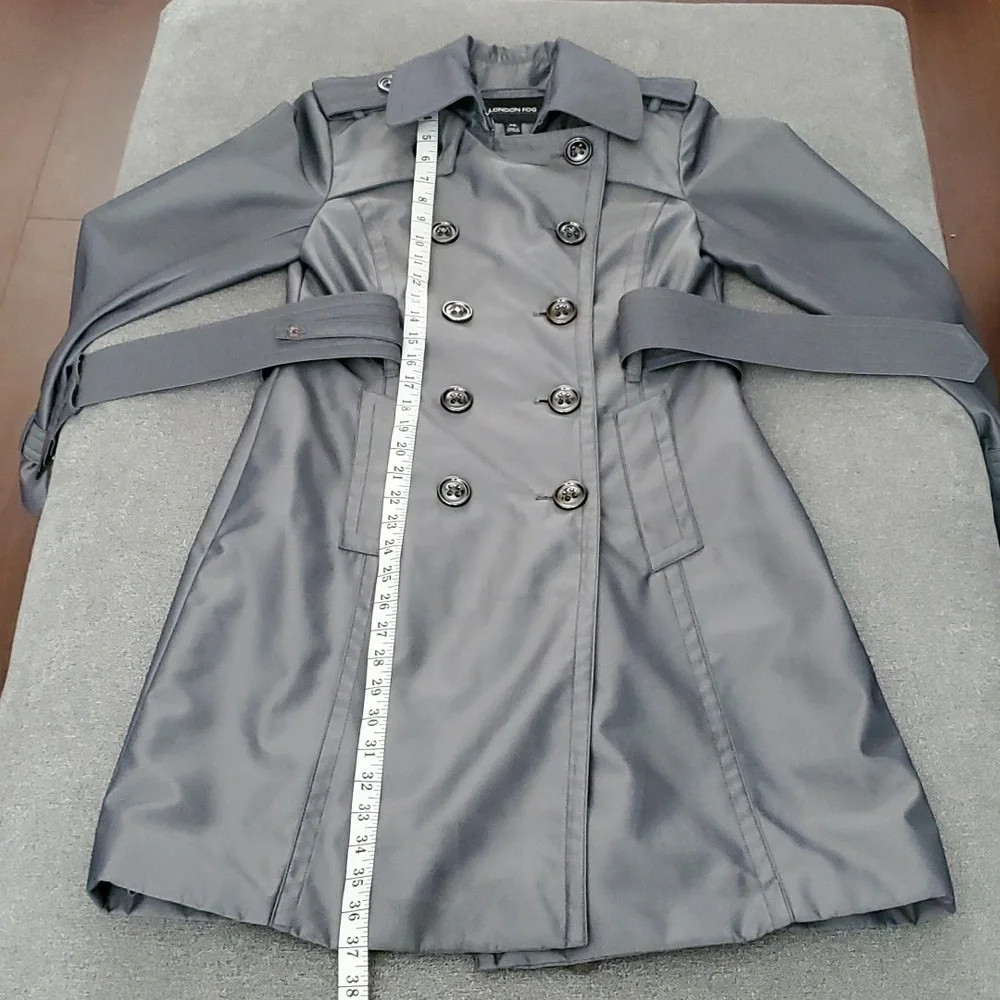 🆕️LONDON FOG Metallic Gray Water Resistant Double Breasted Trench Coat SIZE: PS - Picture 13 of 16